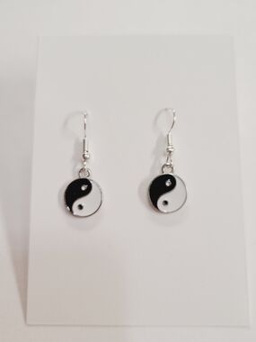 Yin Yang Dangle Earrings - Black & White
